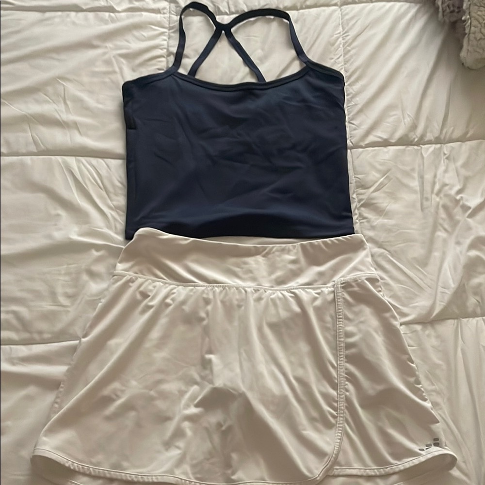 Navy Tank Top and White Skirt